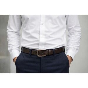 NWT James Campbell Brown Leather Belt Size 36 Matte Gunmetal Buckle Classic Men